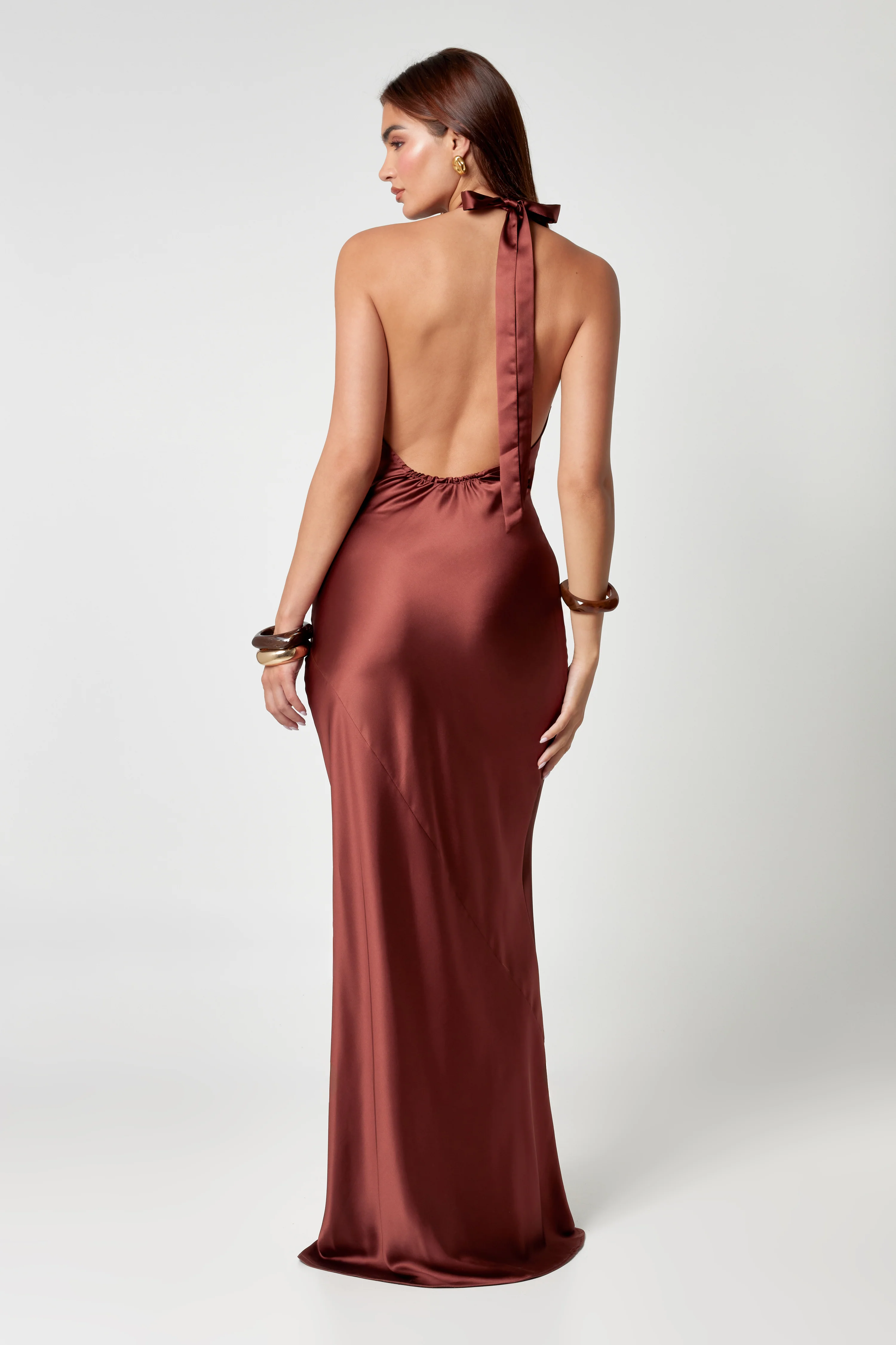 Brown Satin Maxi Dress - Image 5