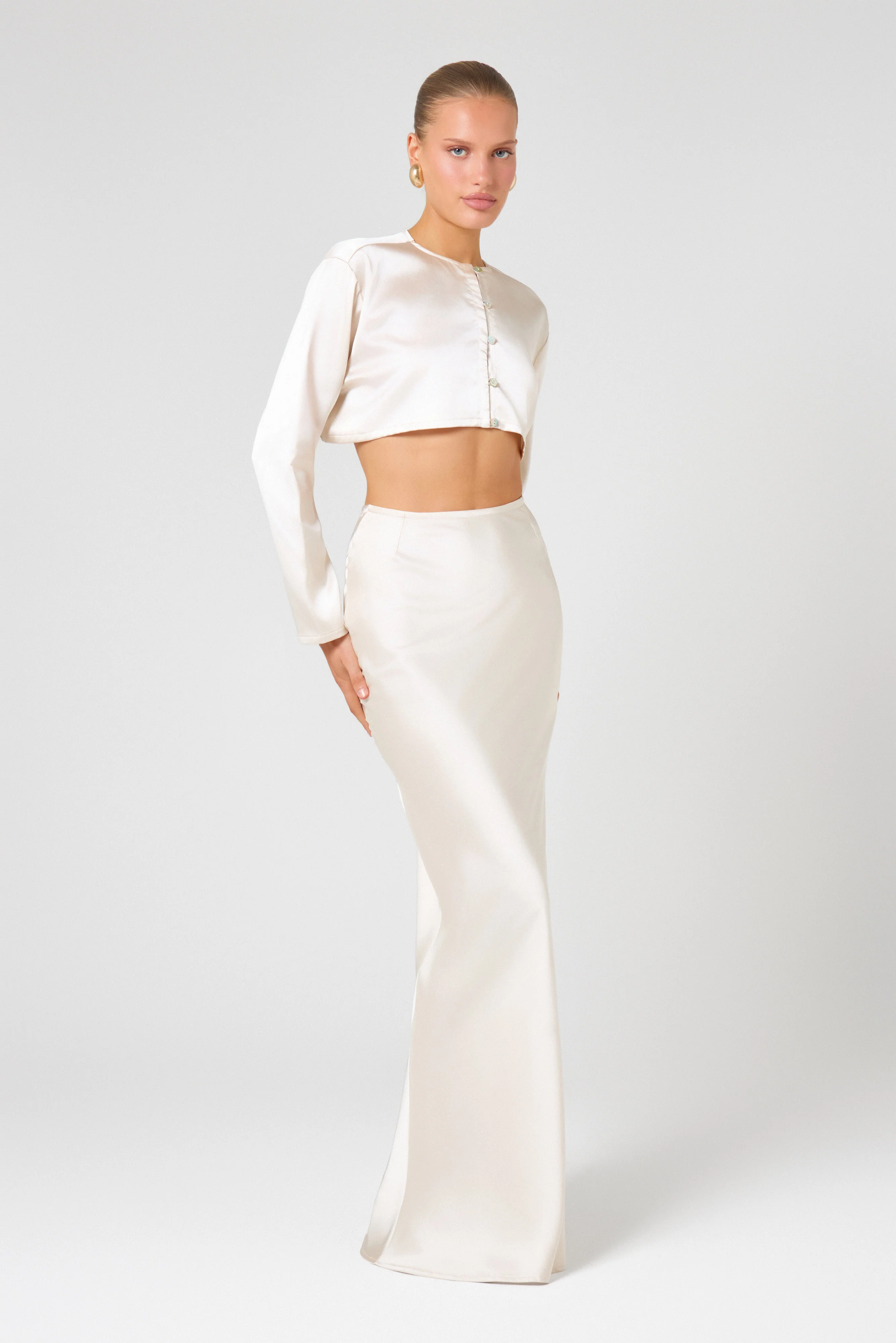 Ivory Satin Maxi Skirt - Image 3