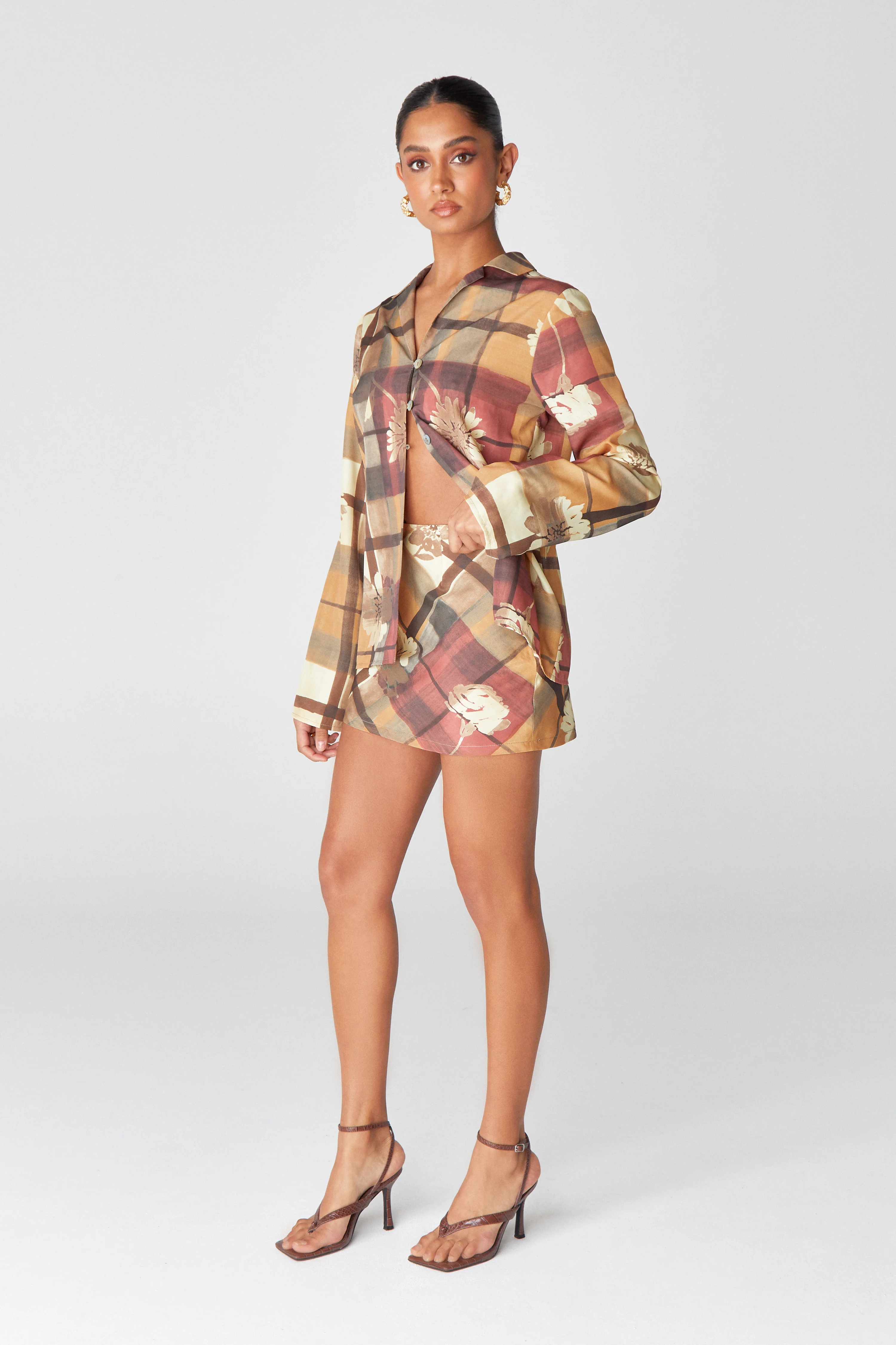 Checked Floral Mini Skirt - Image 5