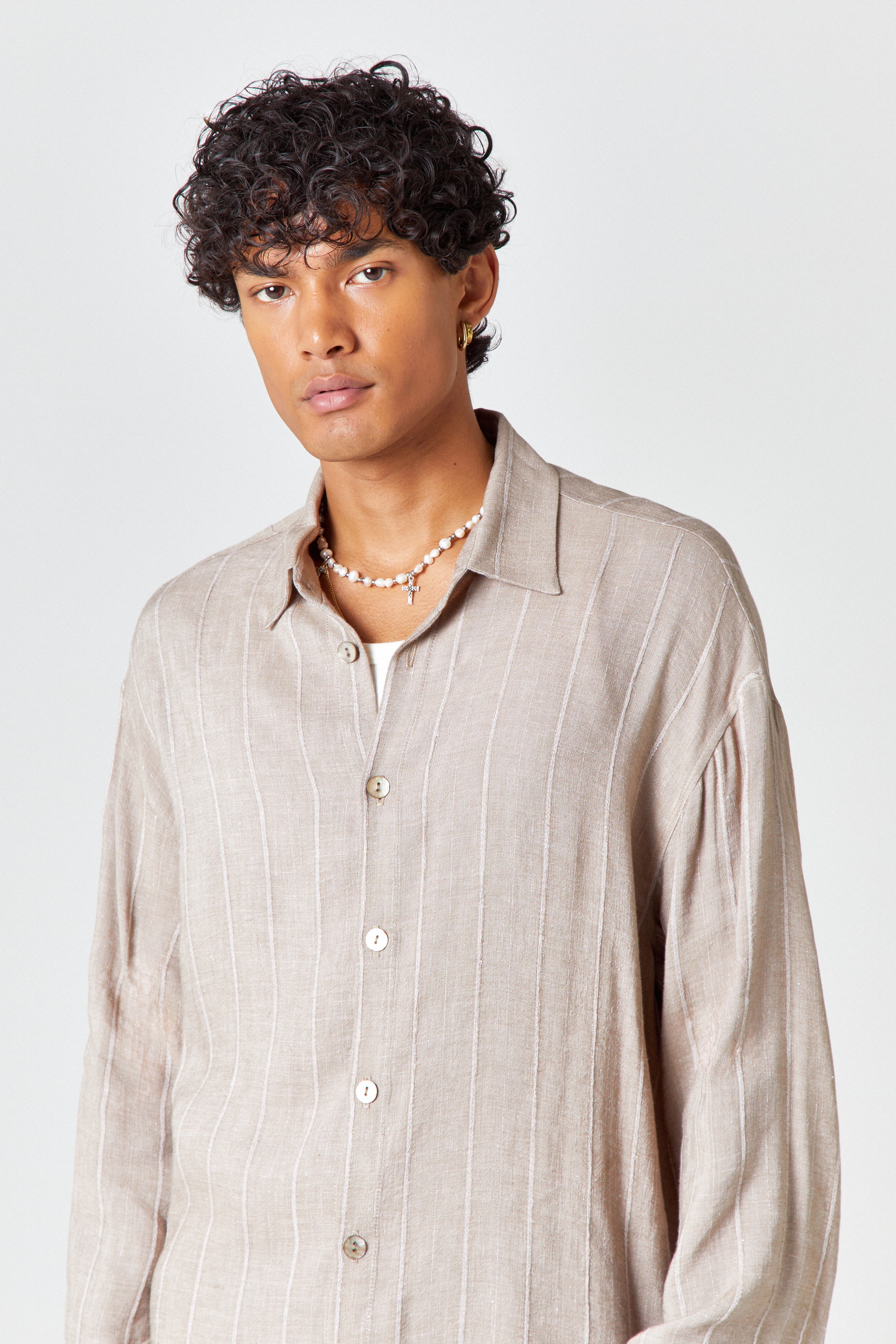 Homme Beige Linen Shirt - Image 3