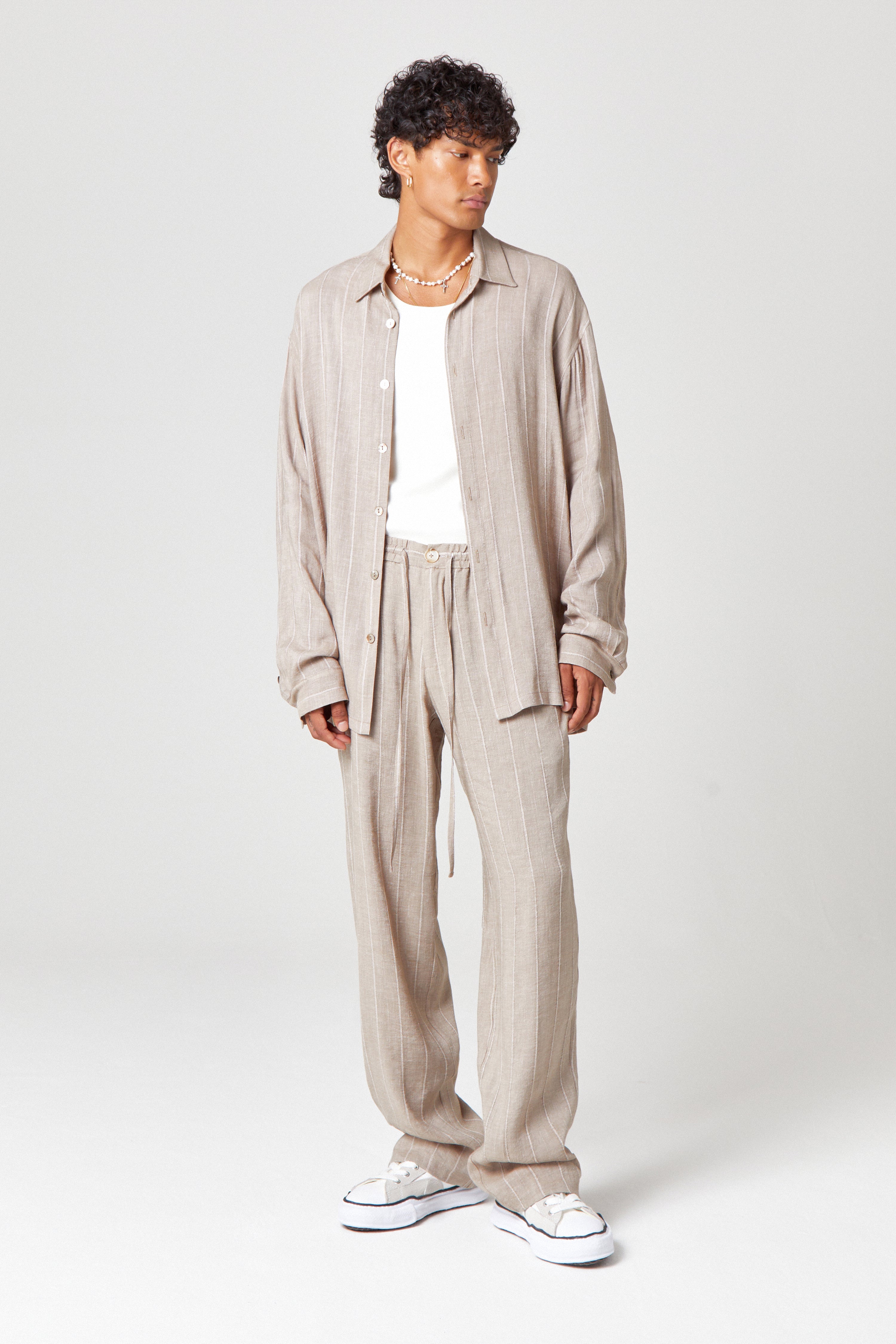 Homme Beige Linen Shirt - Image 4