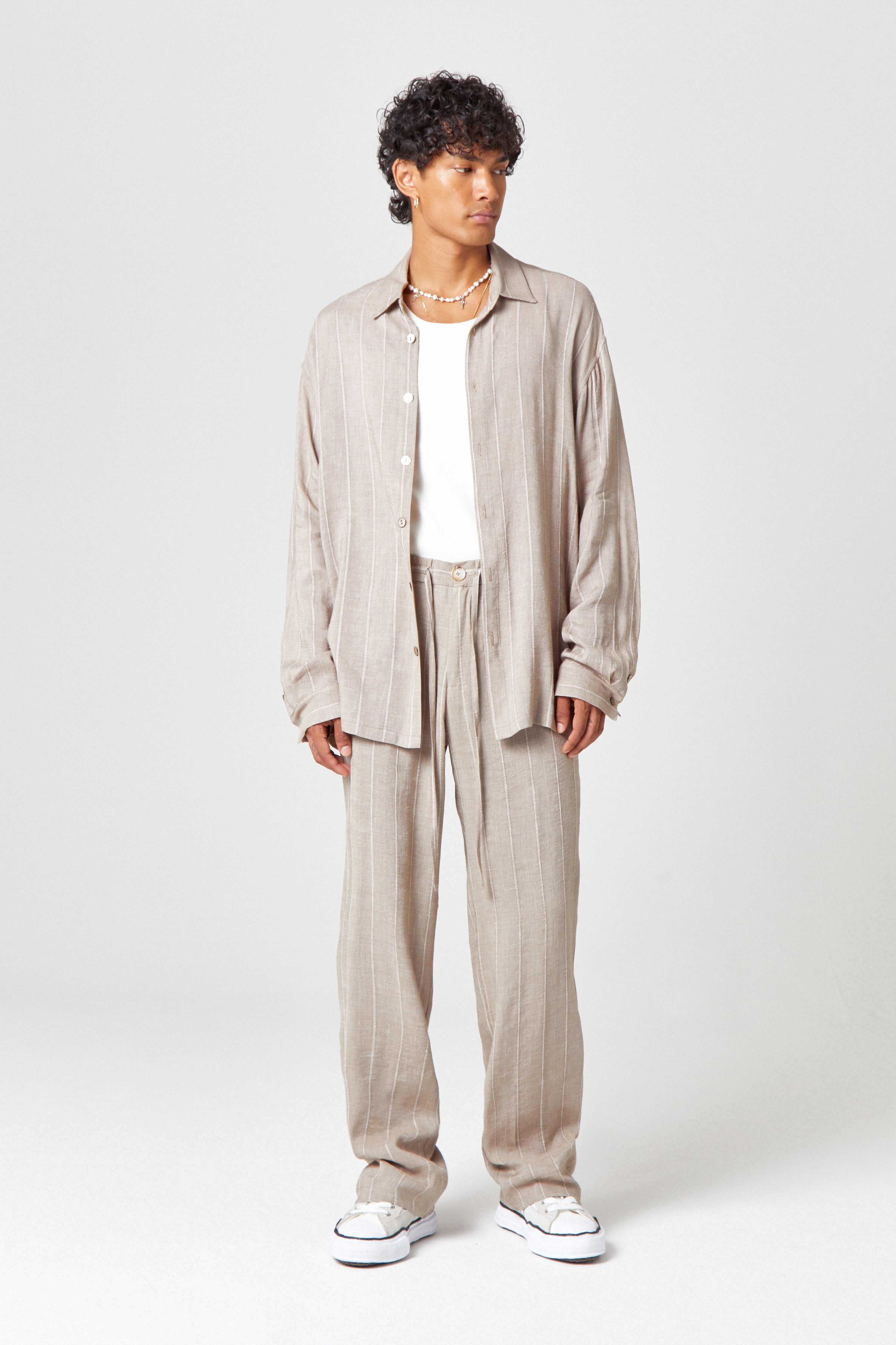 Homme Beige Linen Trouser - Image 3