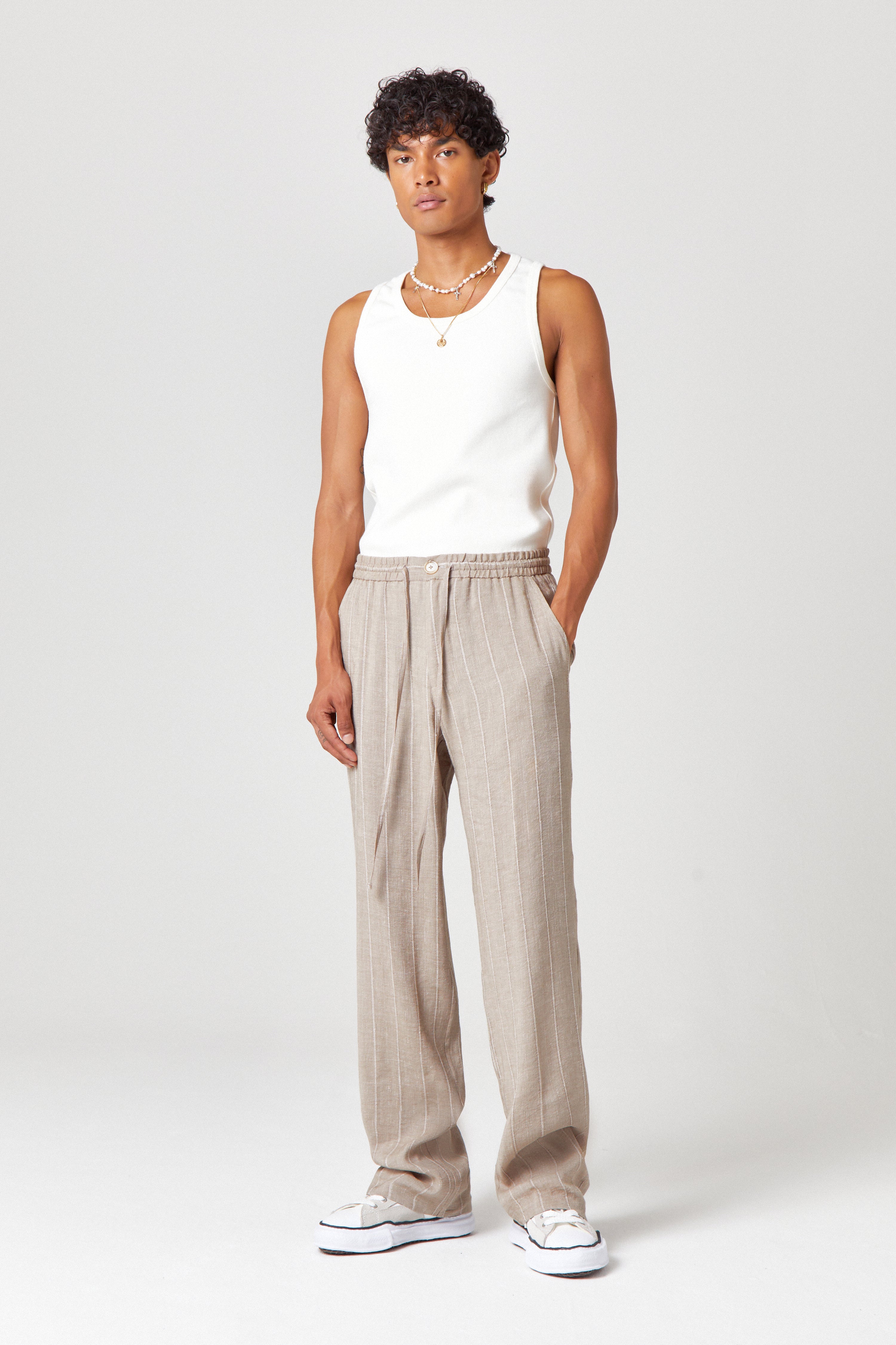 Homme Beige Linen Trouser - Image 4