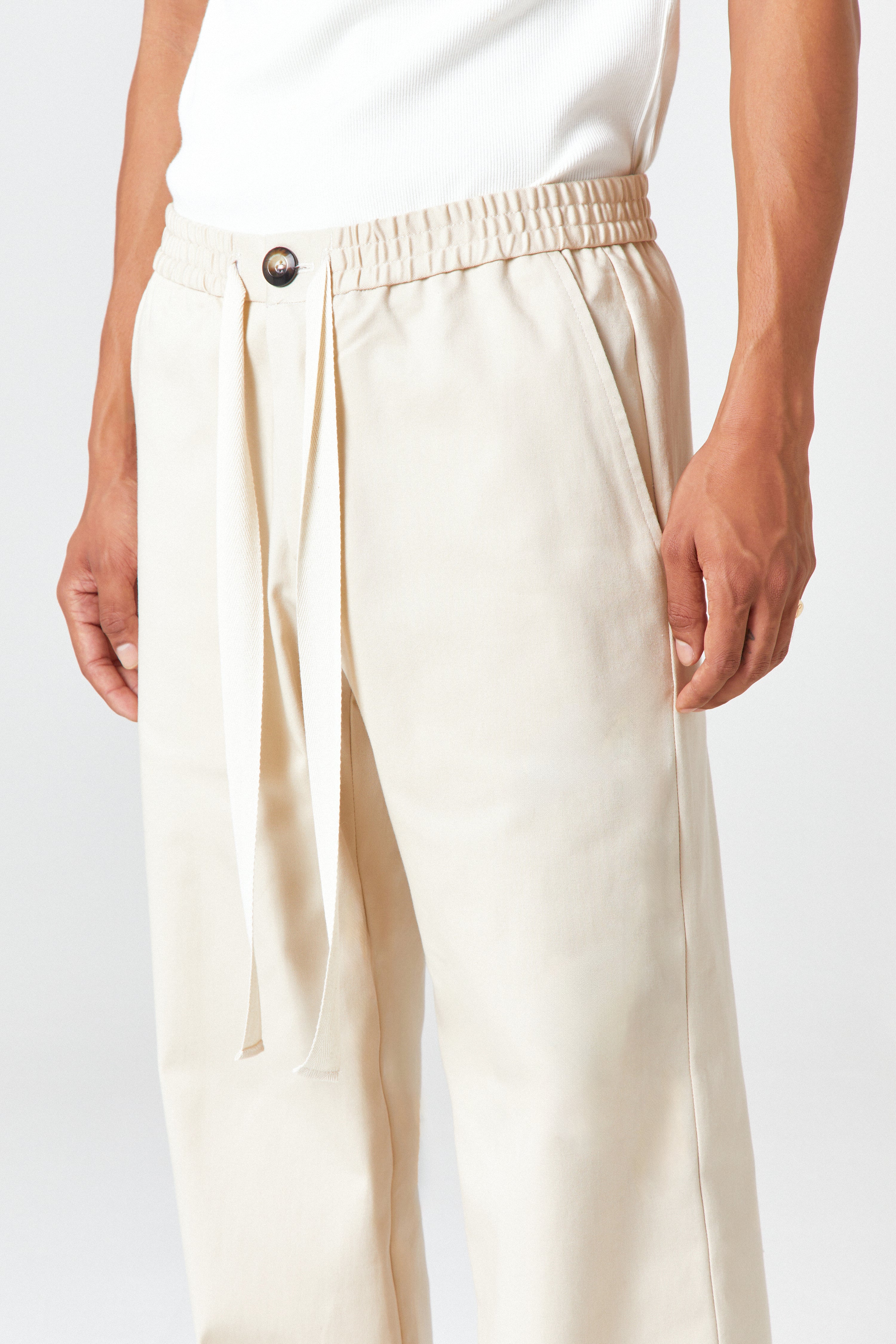 Homme Cream Drawstring Trousers - Image 4