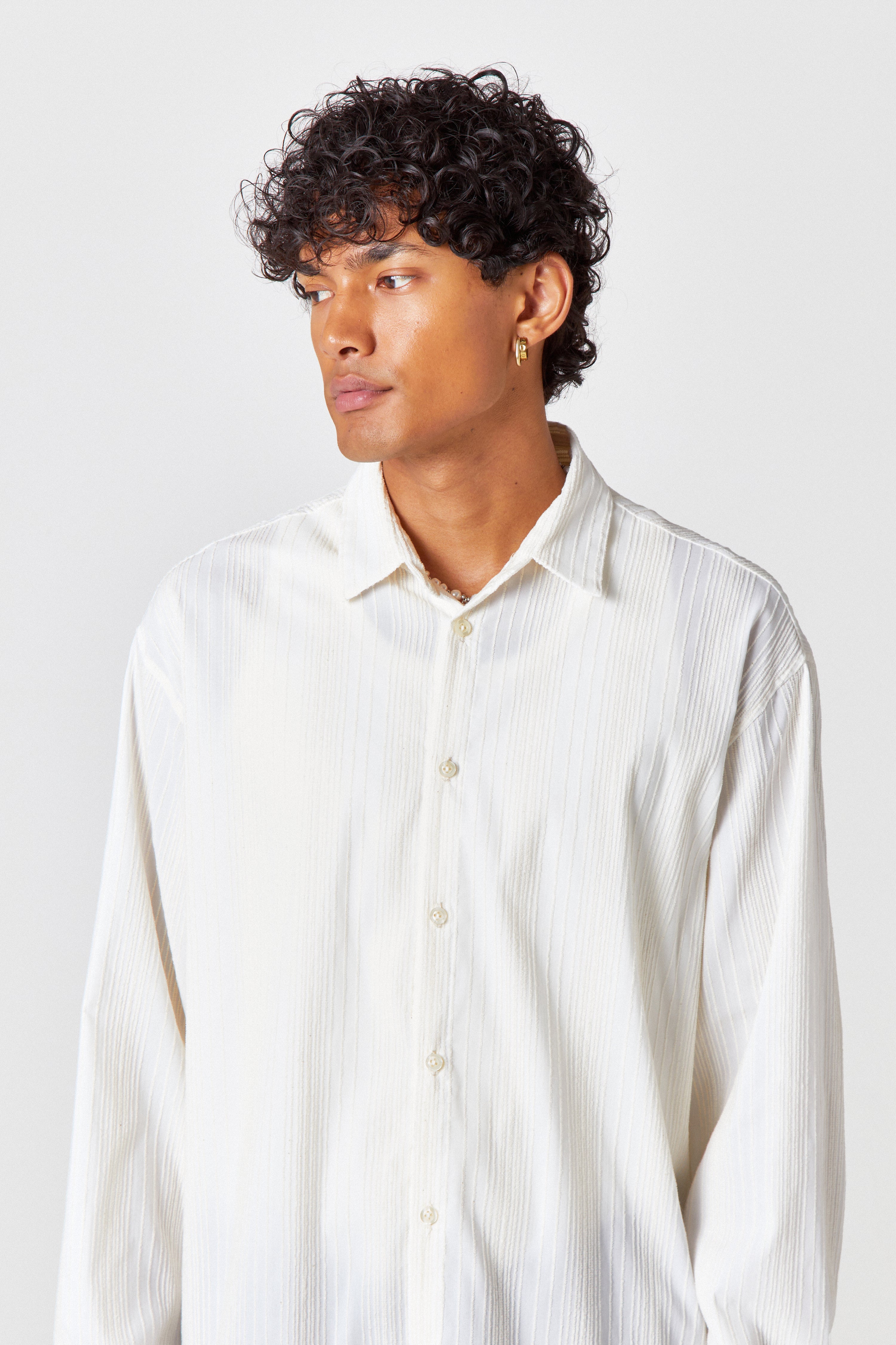 Homme Pinstripe Oversized Shirt - Image 3